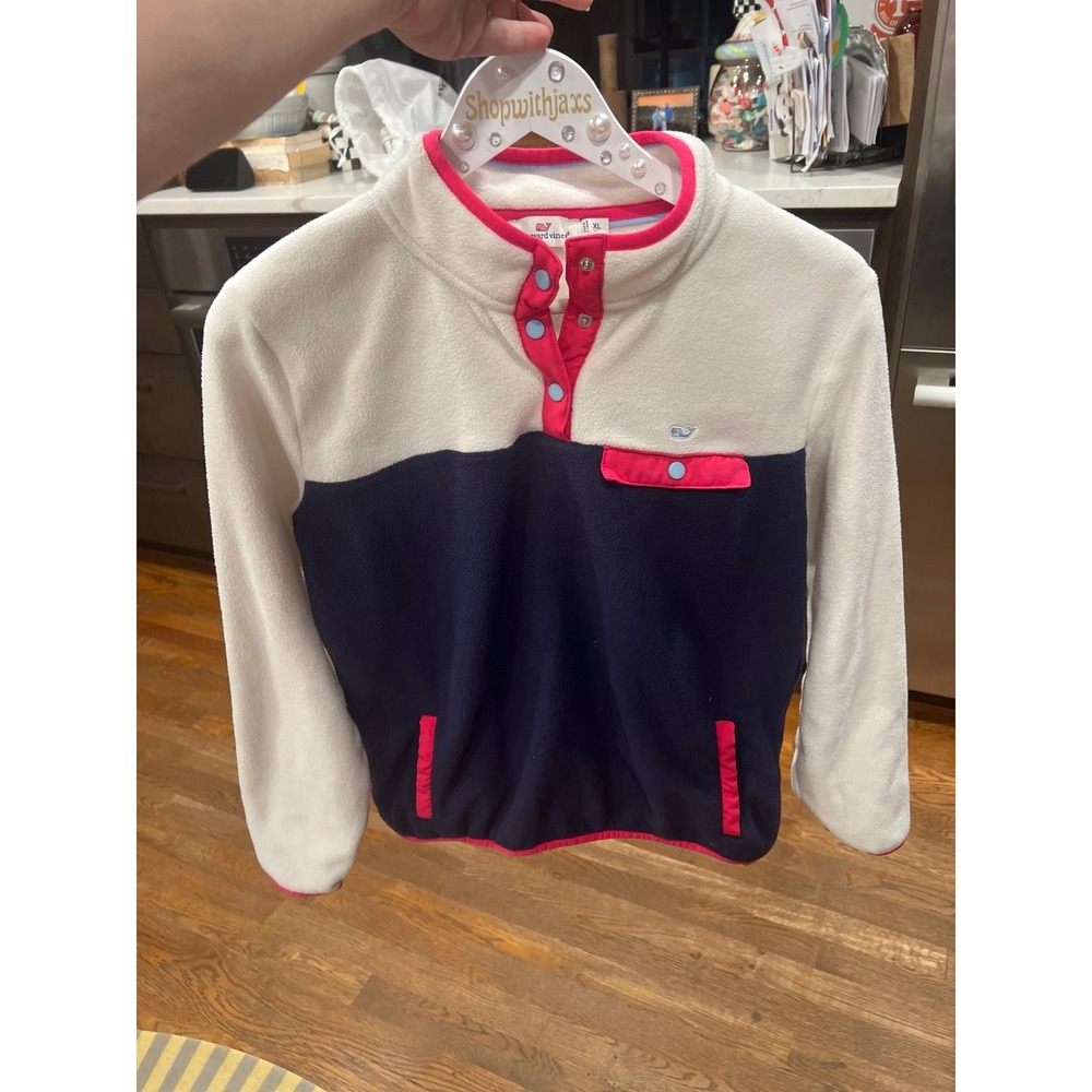 Vineyard Vines Toddlers Girl's Harbor Fleece 1/4 Snap Pullover girls XL 16 new